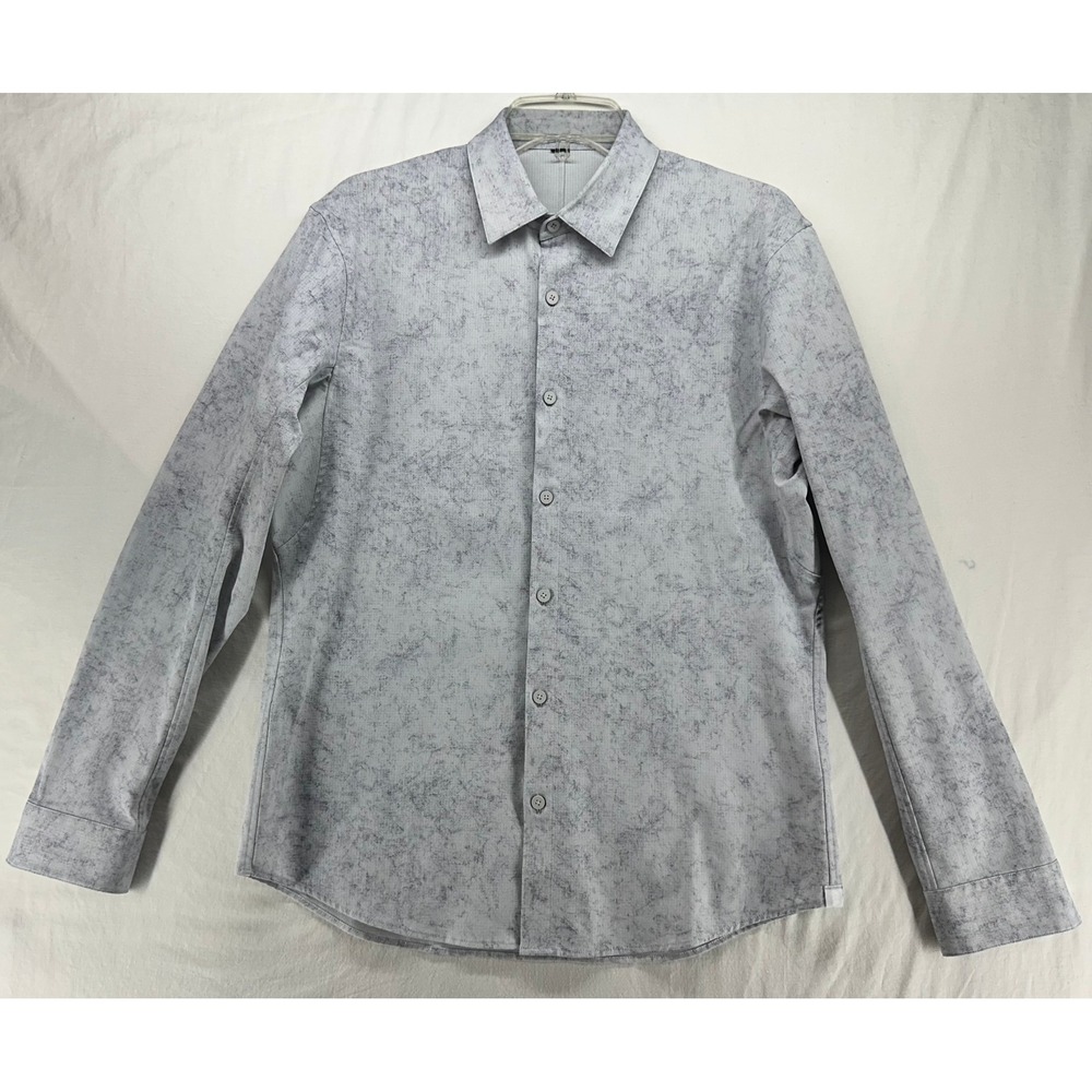 Lululemon Airing Easy Grey Marble Grid Long Sleeve Button Down Shirt Size M